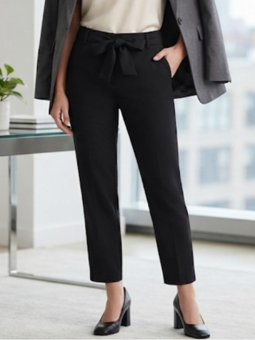 1. STATE Trousers Tie Waist Straight Leg High Rise Ankle Career Pants Size 8